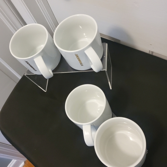 Starbucks Stackable White Mugs From 2012 With Red STRIPE - Picture 10 of 10